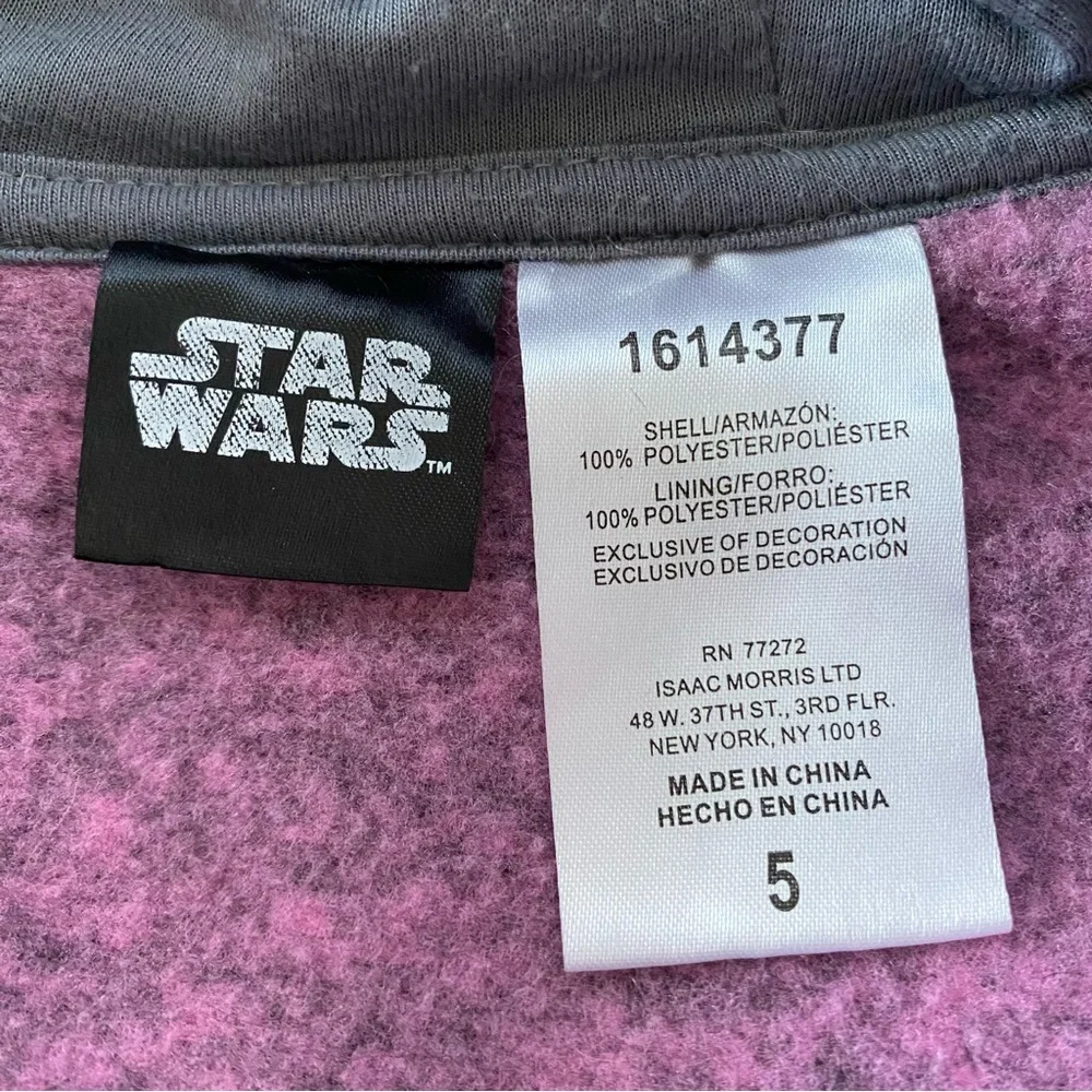 Star‎ Wars Girl's Baby Yoda Pink Full Zip Up Hooded Light Weight Jacket Size 5
